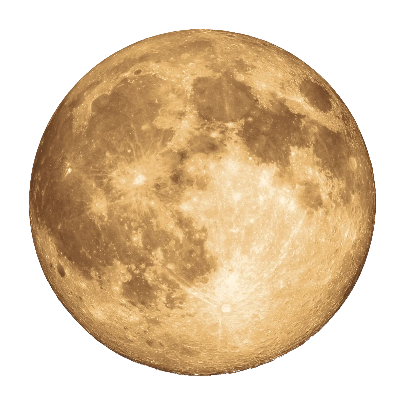 The full moon glowing warm gold, made from NASA spacecraft photographs